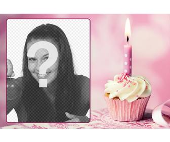 zip rosa compleanno incorniciato foto e un cupcake candela