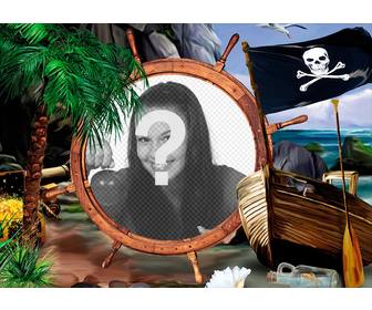 composizione bandiera dei pirati nave e tesori per mettere tua foto un timone docks
