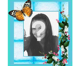 inquadrare il foto fiori e farfalle sfondo blu