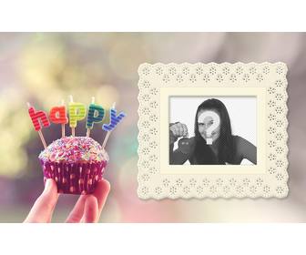 scheda di compleanno un cupcake e lettere colorate tua foto