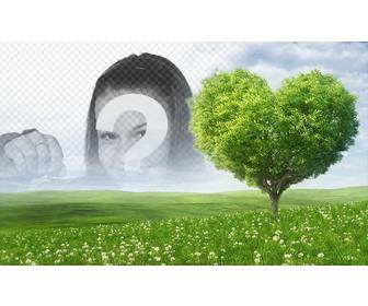 fotomontaggio di mettere foto accanto tuo un albero forma di cuore