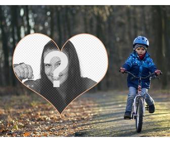 photo frame di un bambino bici e tua foto in un cuore
