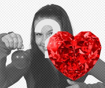 fotomontaggio online per mettere un diamante forma di cuore rosso nelle foto