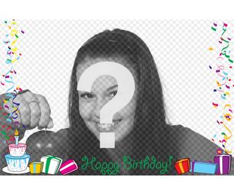 cornice per foto testo happy birthday decorazioni palloncini e regali di compleanno