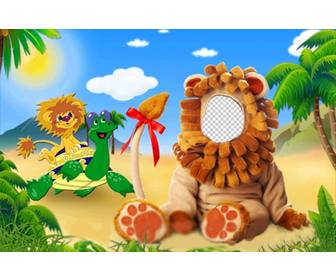 fotomontaggio di un costume leone per i bambini in cui e possibile modificare tua foto