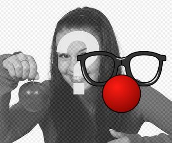 fotomontaggi online di clown occhiali e naso rosso