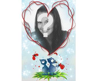 cuore forma di cornice e sfondo blu due animali cuori e farfalle ricordo per gli amanti giorno di san valentino