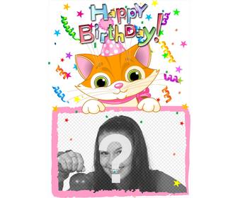 photo frame che includono fotografia che sottoporre un gatto disegnato progettato per il compleanno di delle carte di auguri