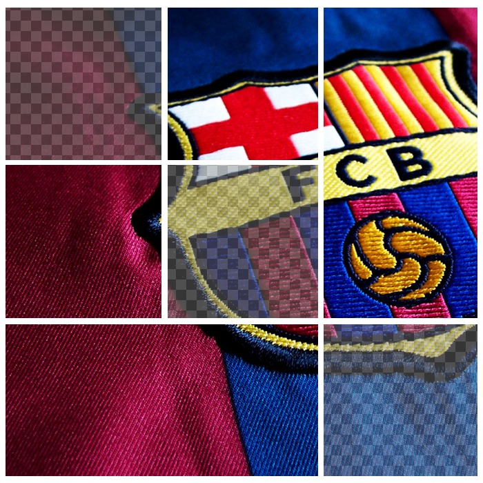 Collage con badge FC Barcelona che si può personalizzare con 3..
