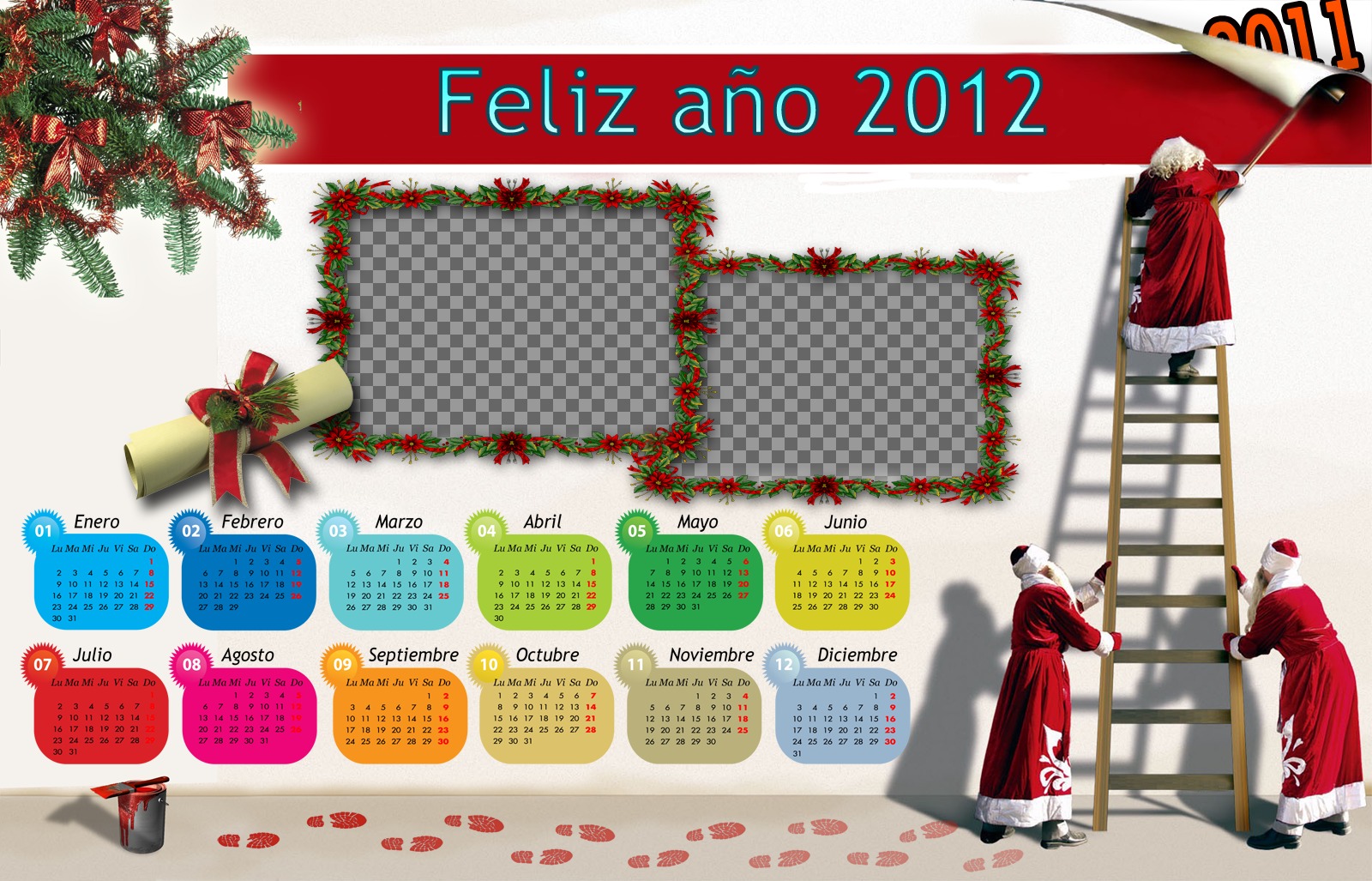Calendario 2012 con mesi coloresy stili di Natale e Santa..
