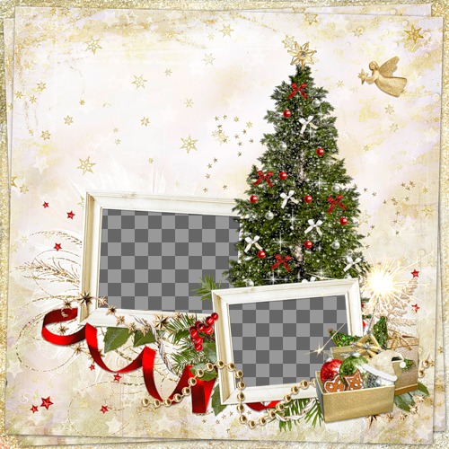 Fotomontaggio di Natale per due foto e invia una cartolina di..