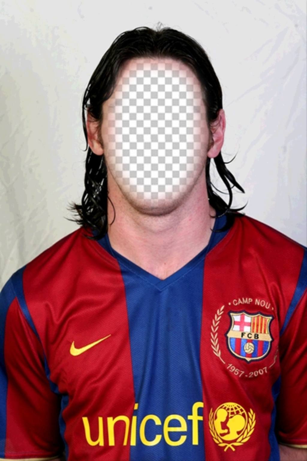 Fotomontaggio di Lionel Messi del Barcellona per aggiungere il tuo volto in faccia ..