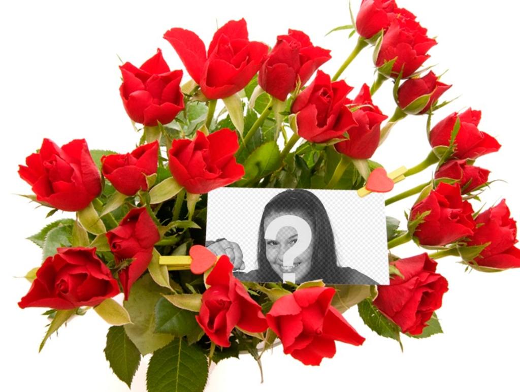 Effetto foto per aggiungere una foto nel mezzo di un bouquet di rose.  ..