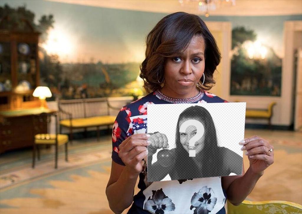 Fotomontaggio con Michelle Obama tiene la vostra immagine. ..