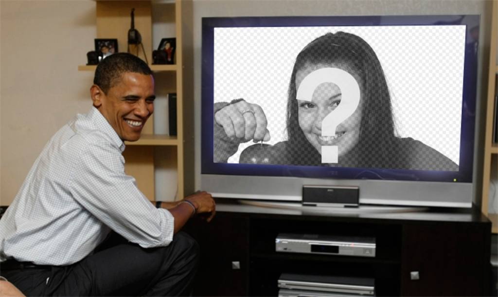 Fotomontaggio di Obama alla TV, dove sarà la fotografia. Carica la tua foto ..