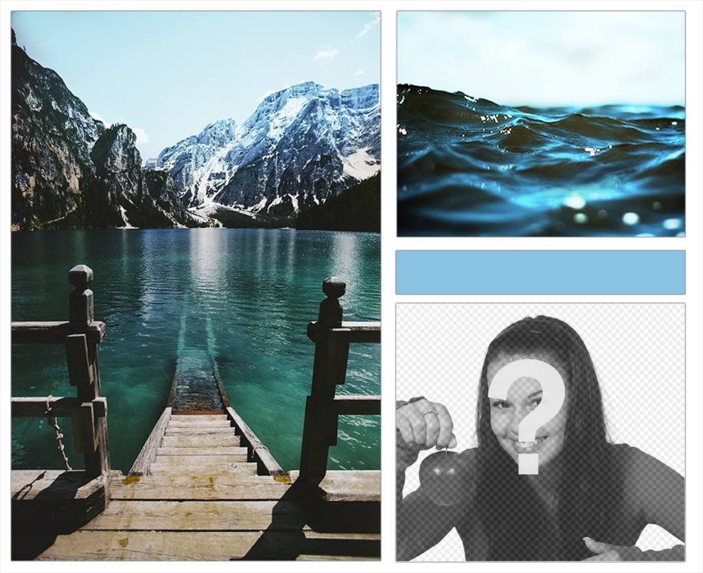 Collage di lago, mare e montagne con un tocco moderno. ..