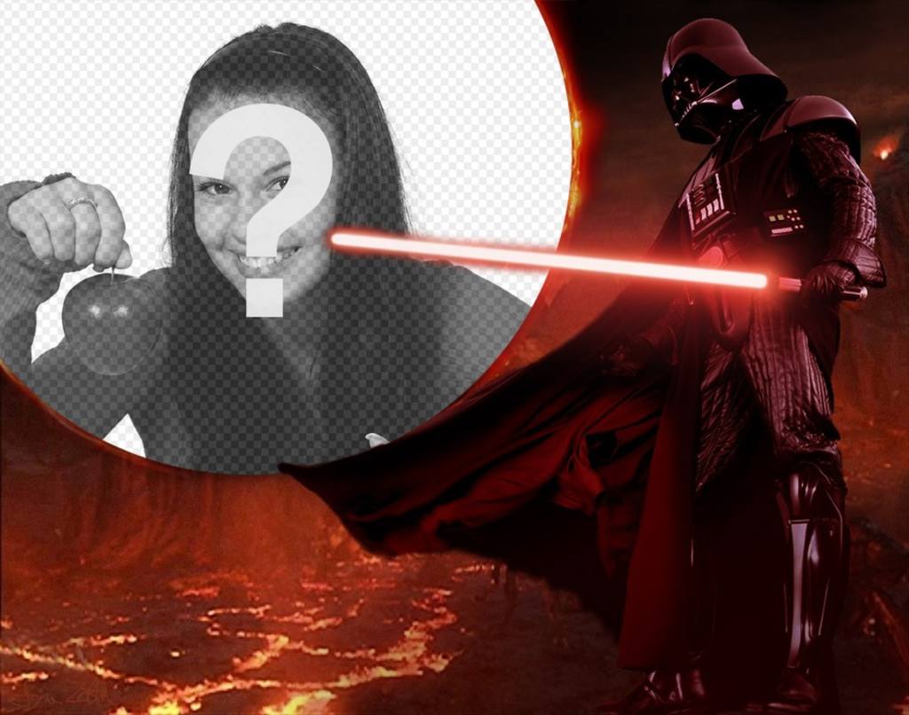 Fotomontaggio di Star Wars con Darth Vader circondato dalla lava. ..