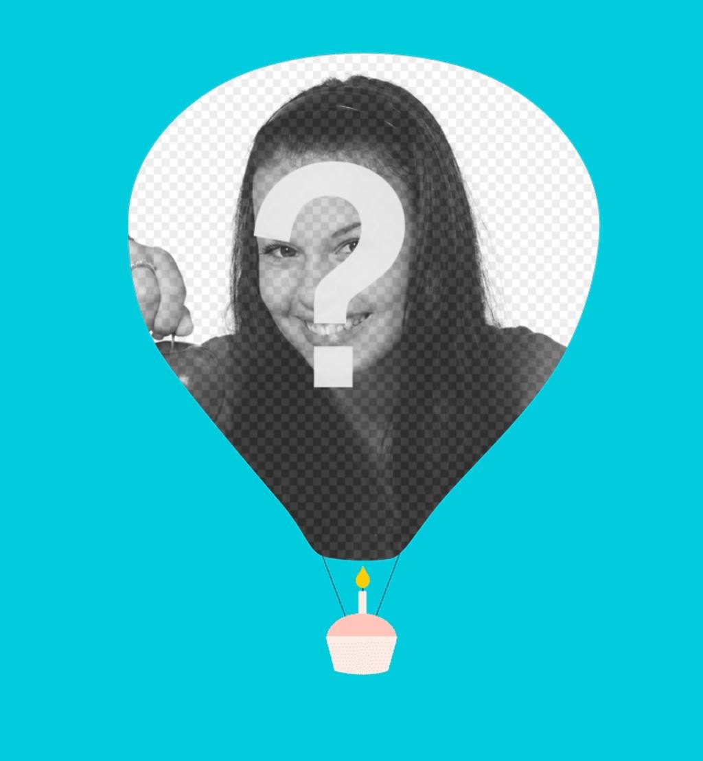 Biglietto di auguri minimalista con la tua immagine su un pallone e un cupcake galleggiante. Questa scheda di compleanno ..