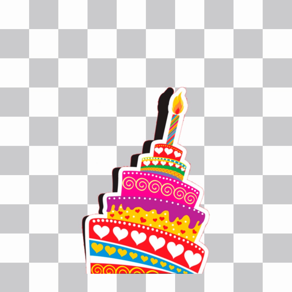 Sticker di una torta di compleanno con molti piani, con forme e colori diversi. ..