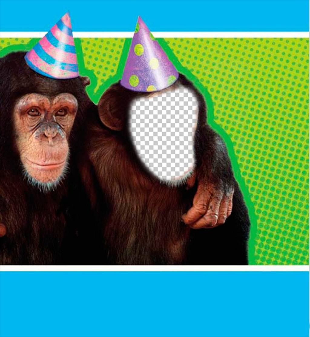 Fotomontaggio con una scimmia vestita con cappello di partito. ..