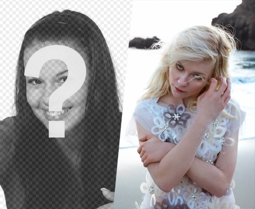 Fotomontaggio con Kirsten Dunst vestita di bianco ..
