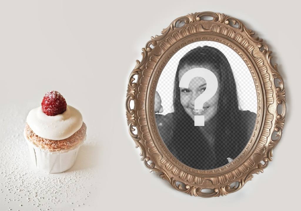 Collage di una cornice dorata con un Cupcake ..