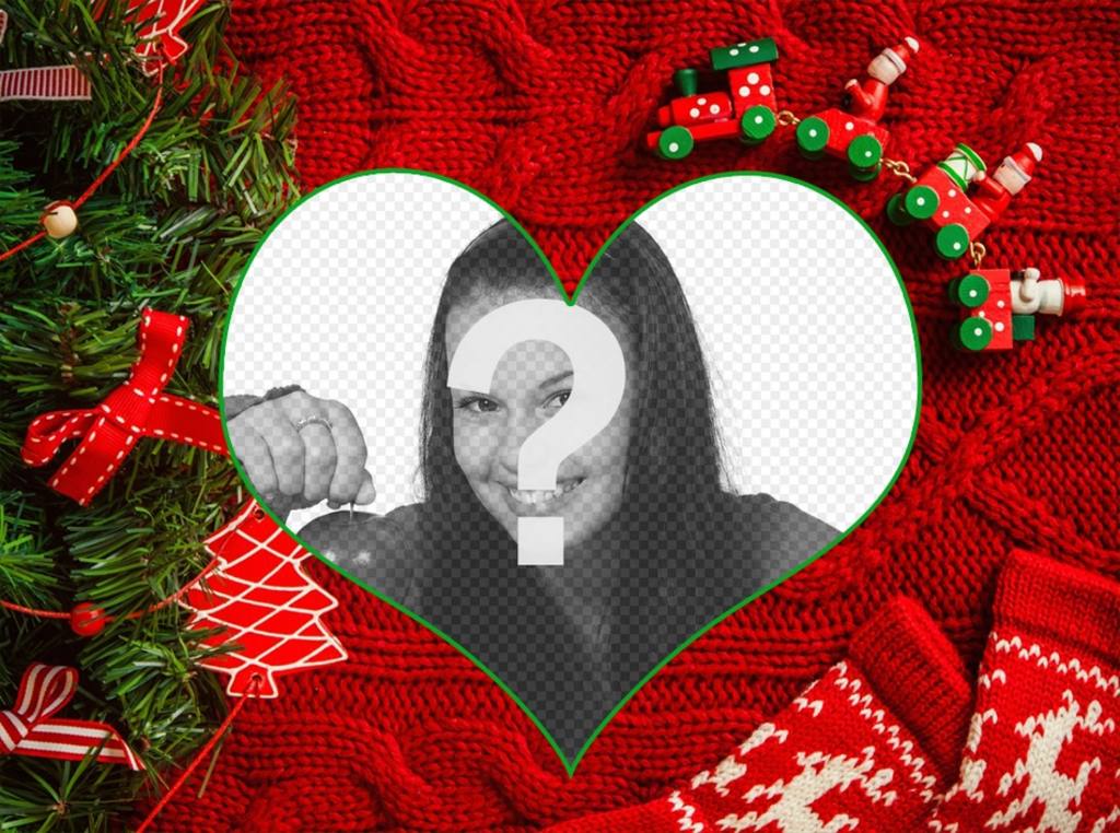 Collage con la tua foto a forma di cuore con uno sfondo di Natale ..