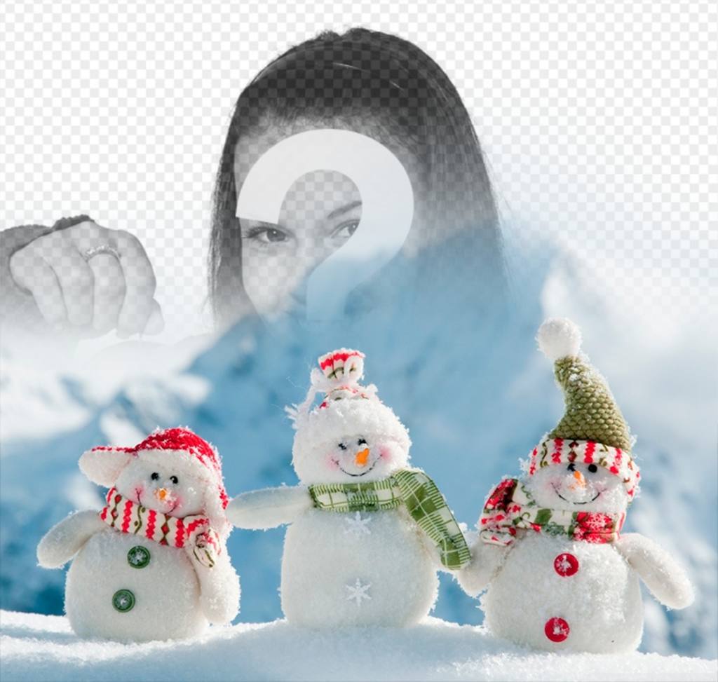 Fotomontaggio di mettere la tua foto in questa immagine di tre pupazzi di neve ..
