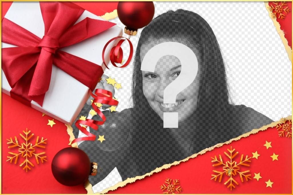 Cartolina di Natale con un regalo e un pareggio per mettere la vostra immagine. ..