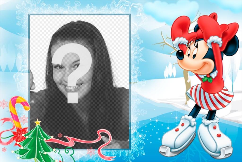 Cartolina di Natale con il suo bambino di foto e Minnie. ..