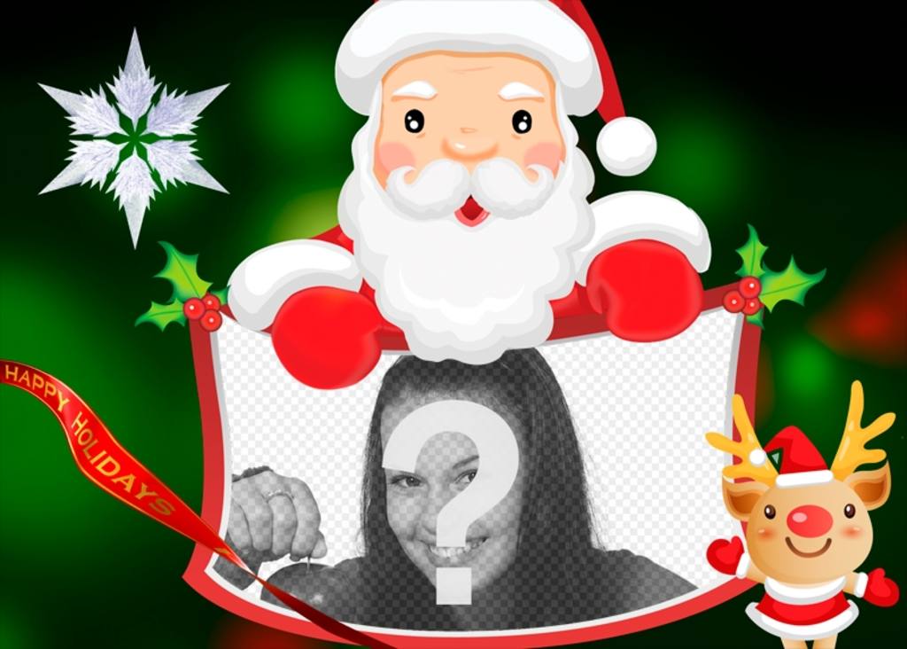 Fotomontaggio con Babbo Natale per mettere la tua foto con testo Happy Holidays. ..