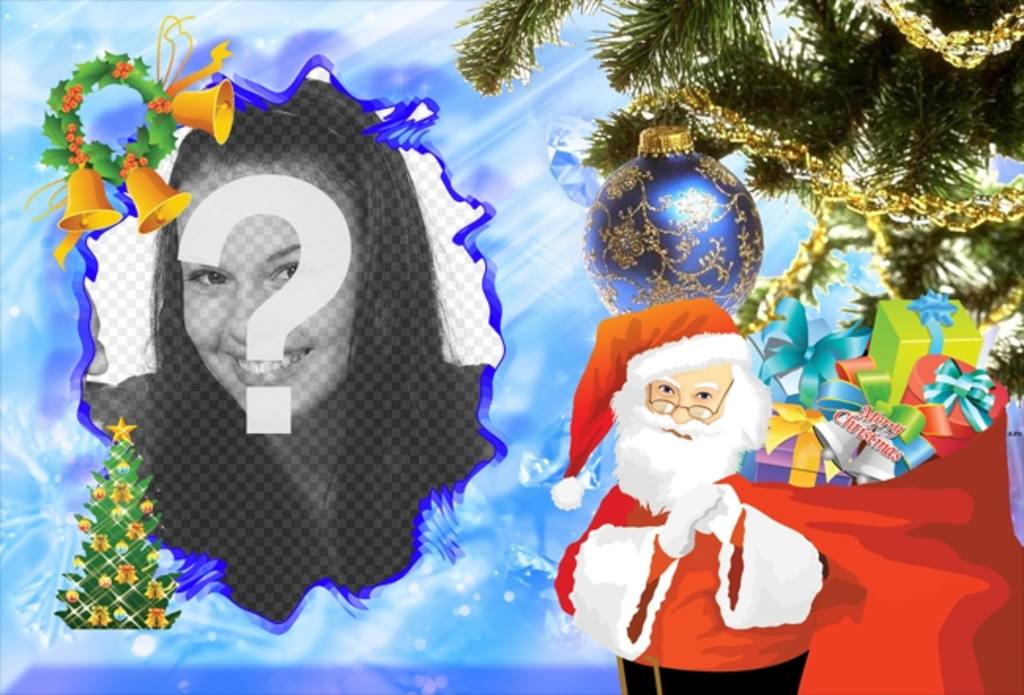cartolina di Natale Illustrato con Babbo Natale per decorare le tue foto online ..