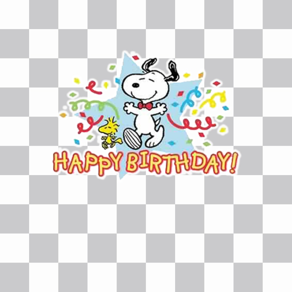 Adesivo con Snoopy e il testo Happy Birthday per celebrare con le foto ..
