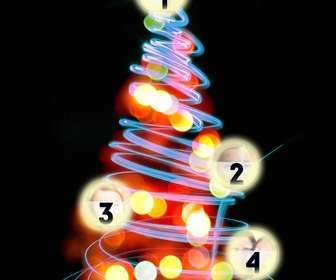 albero di natale fotomontaggio dove puo mettere 4 immagini sulle palle illuminate