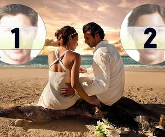 collage coppie romantiche sulla spiaggia celebrare il loro recente matrimonio