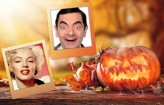 foto collage di halloween zucca decorativa e sua libera