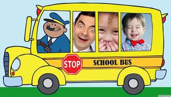 foto collage di tre foto di un bus della scuola