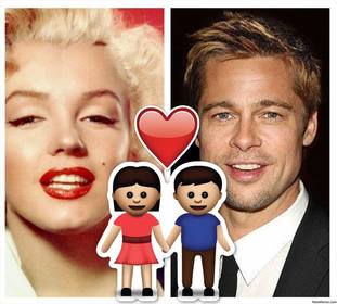 frame libero per due foto emoji della coppia e un cuore