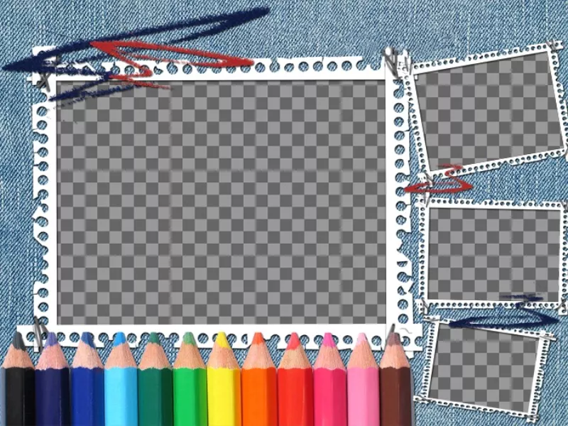 Ideale per tornare a sfondo scolastico denim e matite colorate. La tua immagine appare nella cornice con strisce di..