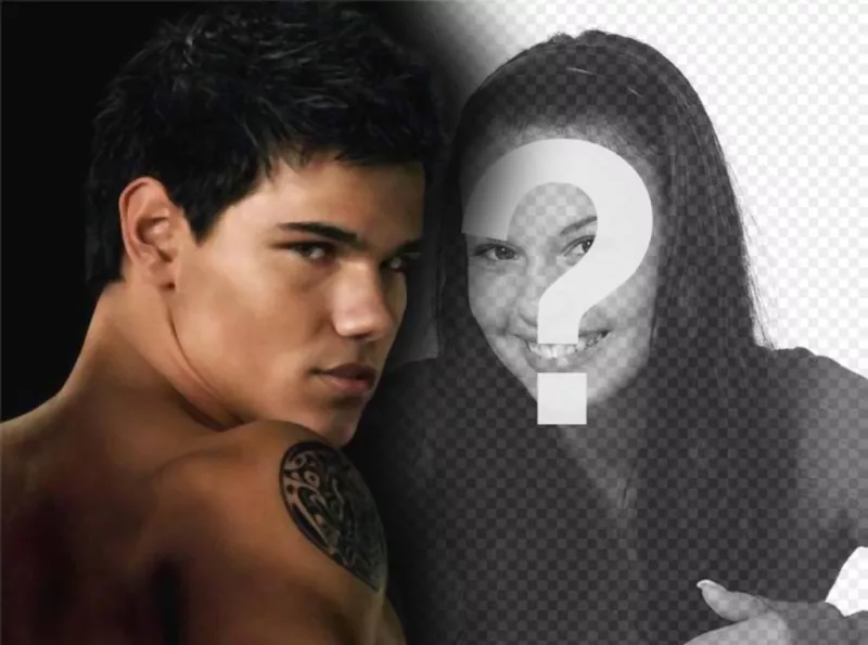 Personalizza la tua foto con il protagonista della nuova luna (Jacob). In questo fotomontaggio che accompagnerà il celebre attore Taylor Lautner, che rappresenta un lupo..