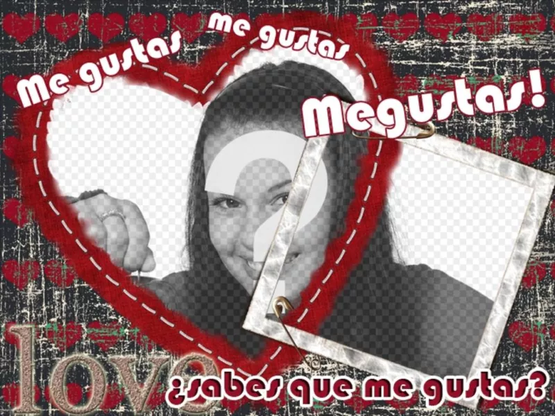 Postale di grande successo, con la comparsa di indossare jeans blu e filari di cuori rossi. È possibile inserire due foto, una dentro un grande cuore ricamato su tessuto, e l'altro in una cornice quadrata con spille da balia a questo argomento. Reza un 