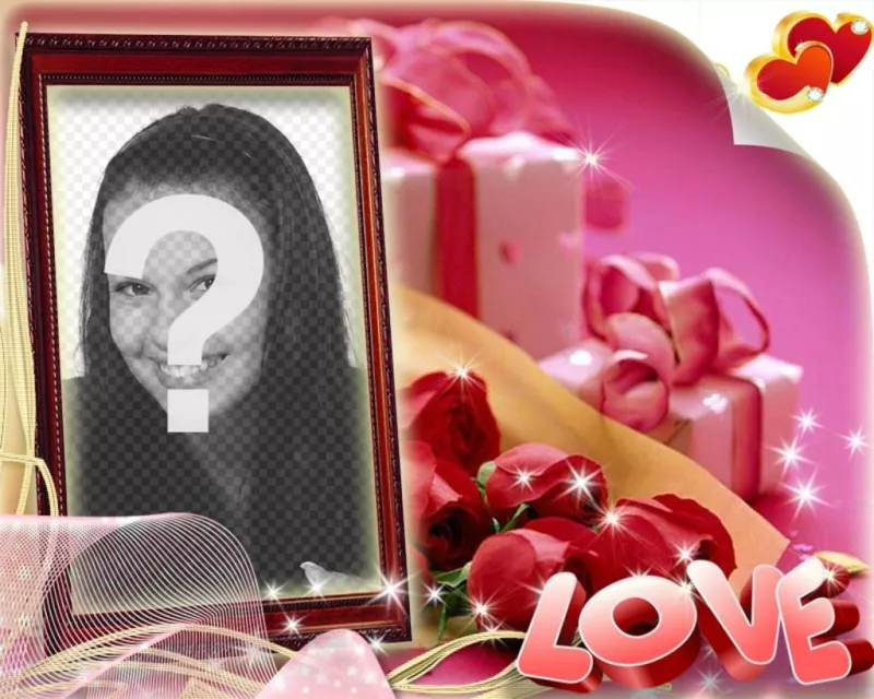 San Valentino cartolina a forma di scatola con sfondo rosa con LOVE di..