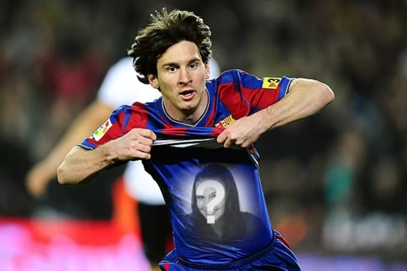 Fotomontaggio di mettere la tua foto sulla maglietta di Leo Messi. ..