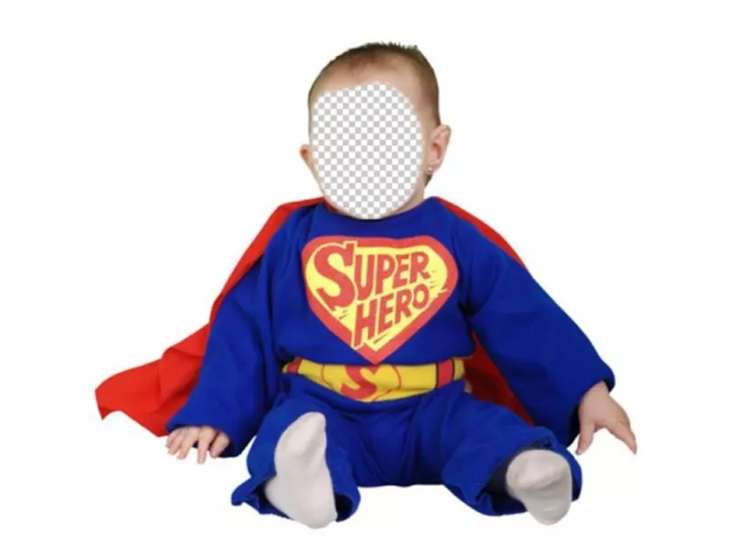 Vesti il ​​tuo bambino con questa gara fotomontaggio di supereroe blu con mantello rosso. ..