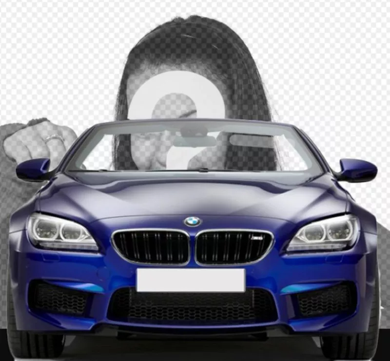 Guidare una BMW decappottabile blu con questo fotomontaggio in cui si può mettere la tua foto a guardare come si è alla guida di un auto. ..