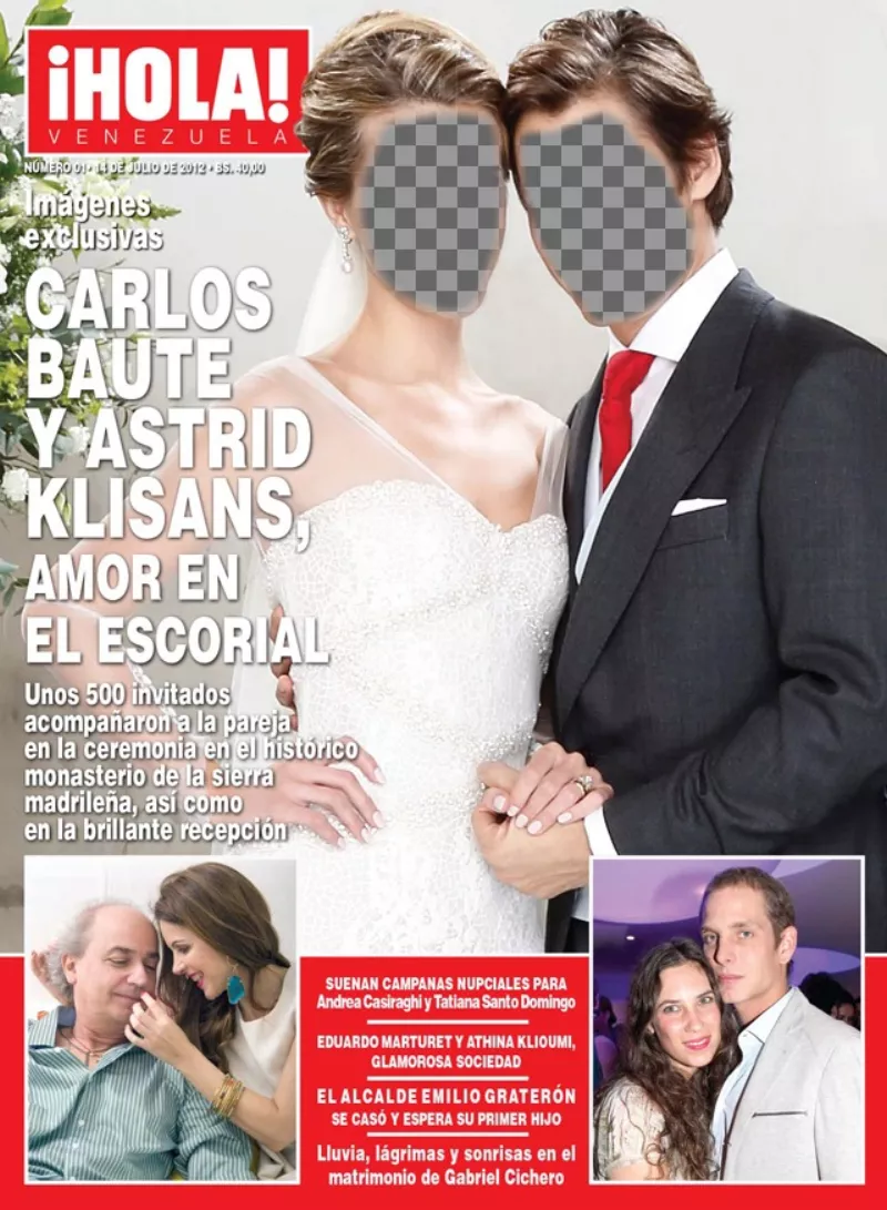 Fotomontaggio in cui si può apparire sulla copertina della rivista "Ciao" con il vostro partner che indossa abiti da sposa con abito da sposa bianco e vestito di..