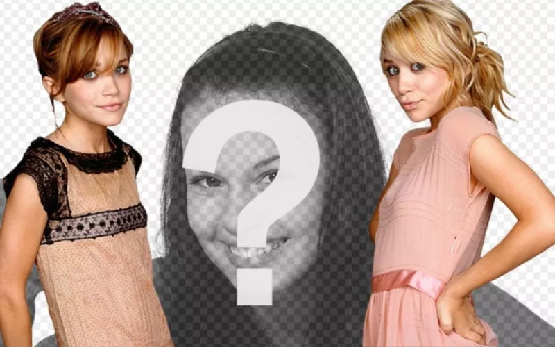 Fotomontaggio con le gemelle Olsen, Mary Kate e Ashley. Appaiono in una Fotoeffetti Fotomontaggio con le gemelle Olsen, Mary Kate e Ashley. Appaiono in una Fotoeffetti