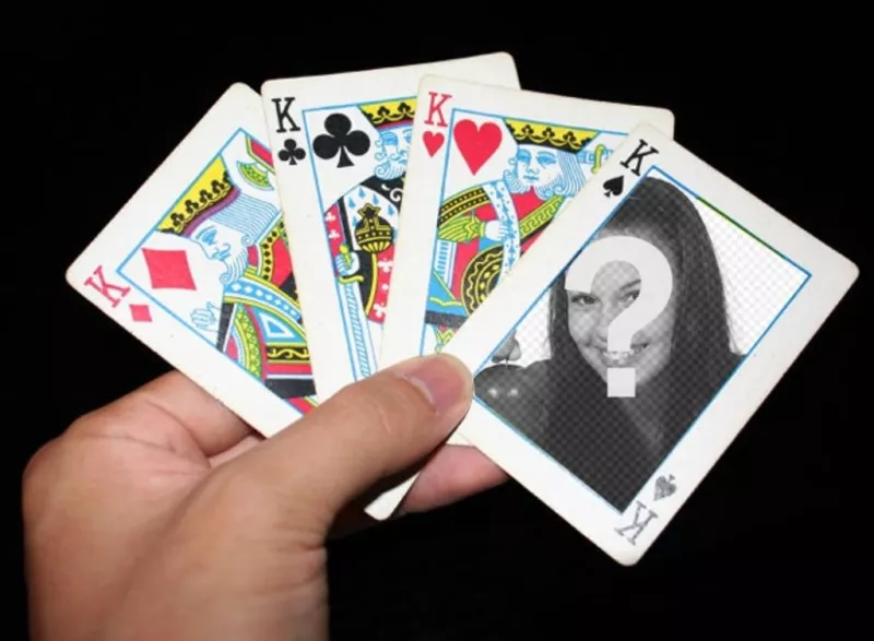 Fotomontaggio con carte da poker dove si può mettere la vostra foto in una delle carte e aggiungere un testo..