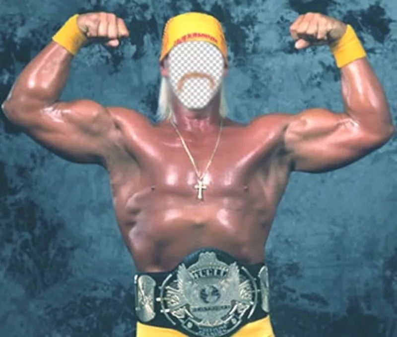 Fotomontaggio per dare un volto sul corpo di Hulk Hogan che mostra la sua forza. ..