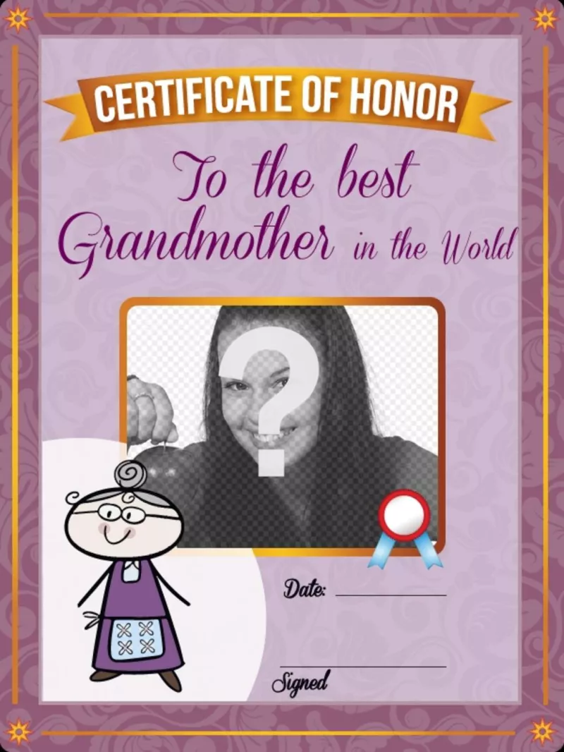Diploma da stampare e personalizzare con una foto di tua nonna online..